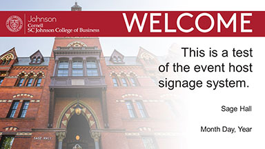 Thumbnail of event host signage PowerPoint template for Sage Hall